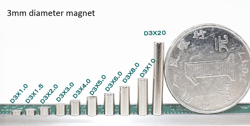Height comparison of magnet with diameter of 3mm