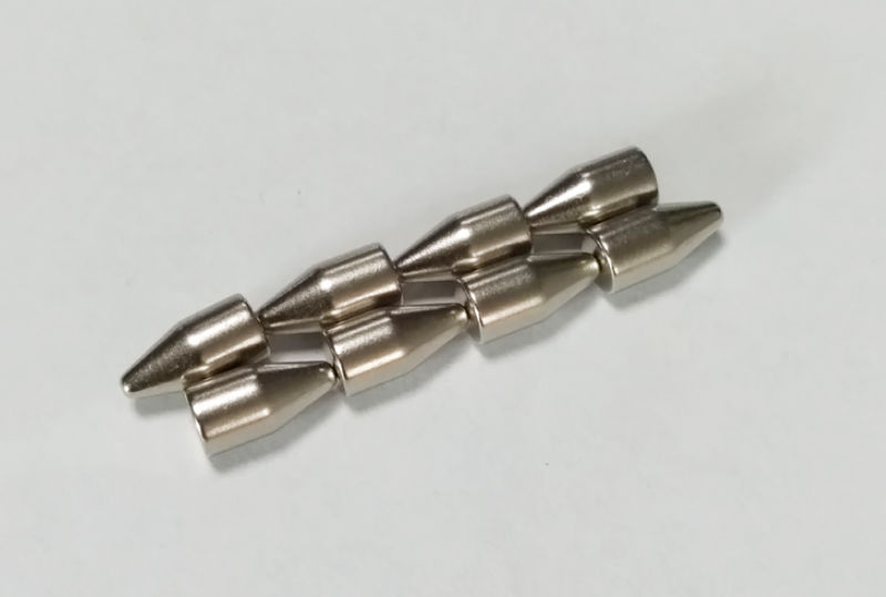 The sample display of conical bullet custom shaped silvery magnet