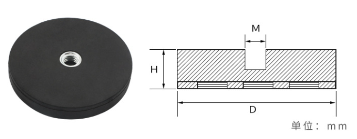 Size diagram of strong magnet with threaded hole