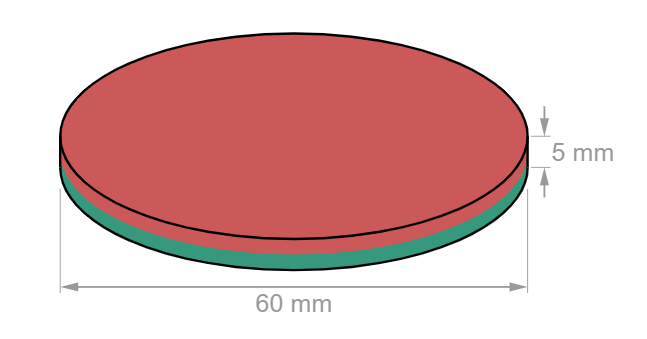60x5mm round rare earth strong magnet size diagram