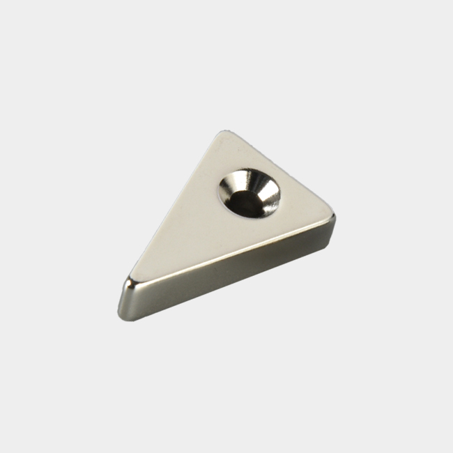 Triangle shaped magnet with countersunk hole supplier