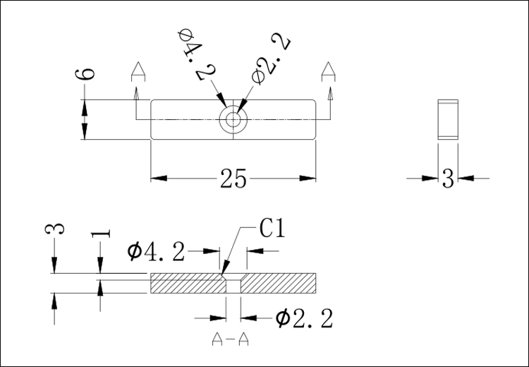 Rectangular countersunk magnets basic size schematic drawing