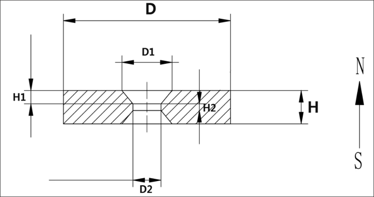 drawing of a double-sided countersunk magnets