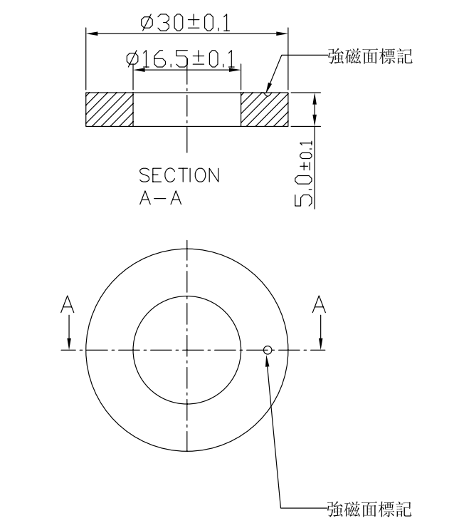 30x16.5x5mm multipole ferrite ring size diagram