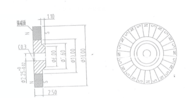 size diagram of a 24-pole injection molded ferrite ring magnet