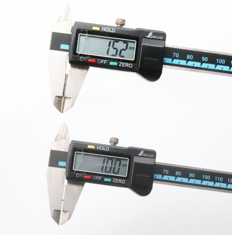 Actual measurement of size of 1.5mmx1mm ultra-small neodymium magnet;