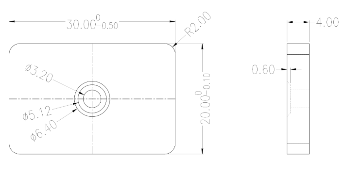 30mm x 20 x 4 mm ferrite magnet with sink hole