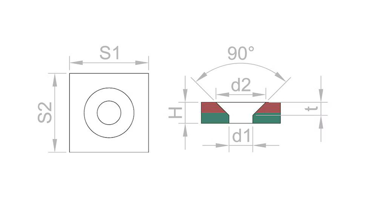 Schematic diagram of square counterbore strong magnetic size