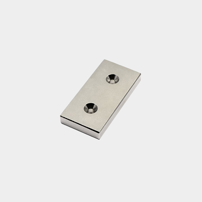 Strong rectangular magnet with two screw holes 30 x 12 x 3 mm