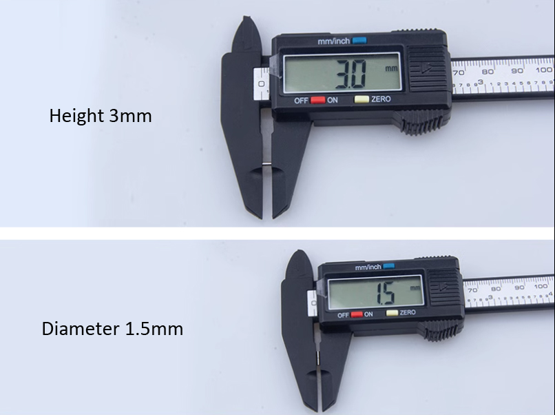 The measurment of ultra small cylinder neodymium magnet(1.5 x 3mm)