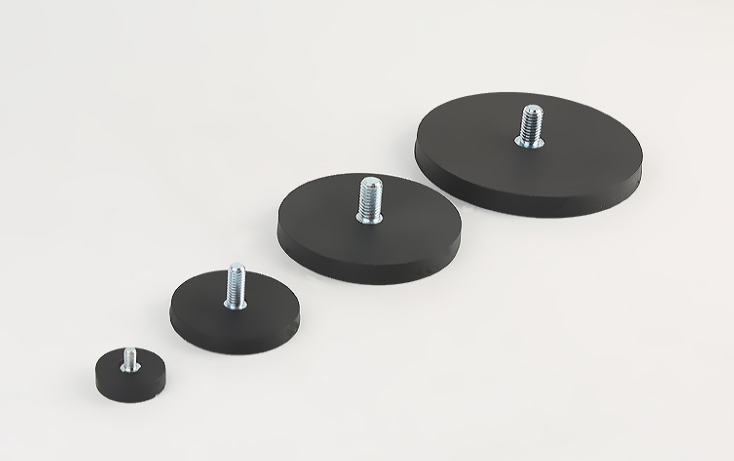 Externally threaded rod rubber coated magnet