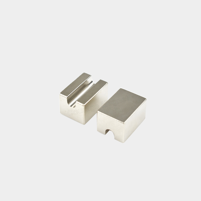 Custom shaped rectangular neodymium magnet with u groove