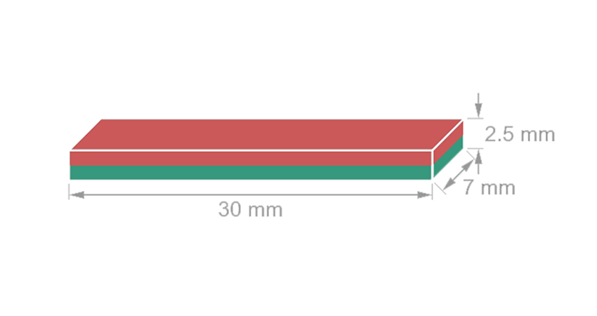 6The specification of N38H Black Epoxy Strong Thin Flat Rectangular Magnets 30 x 7 x 2.5mm: