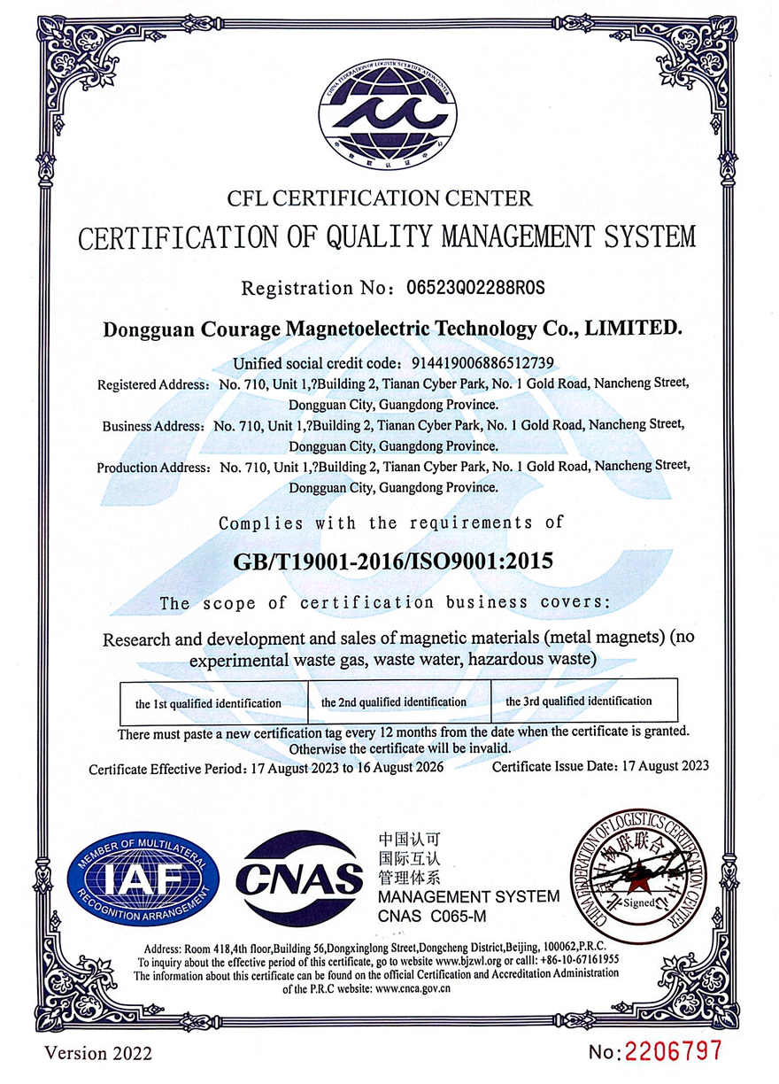 ISO9001 Quality Management System Certification (2023)