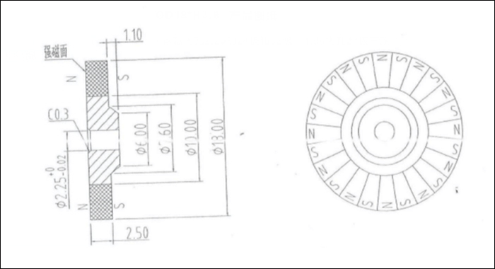 sweeping robot single-sided multi-pole magnetic ring magnet 2D drawing