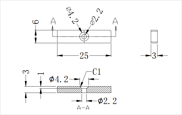 Rectangular magnet with 1 countersunk hole