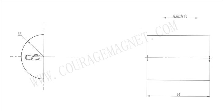 drawing of the half-circle magnet dimensions