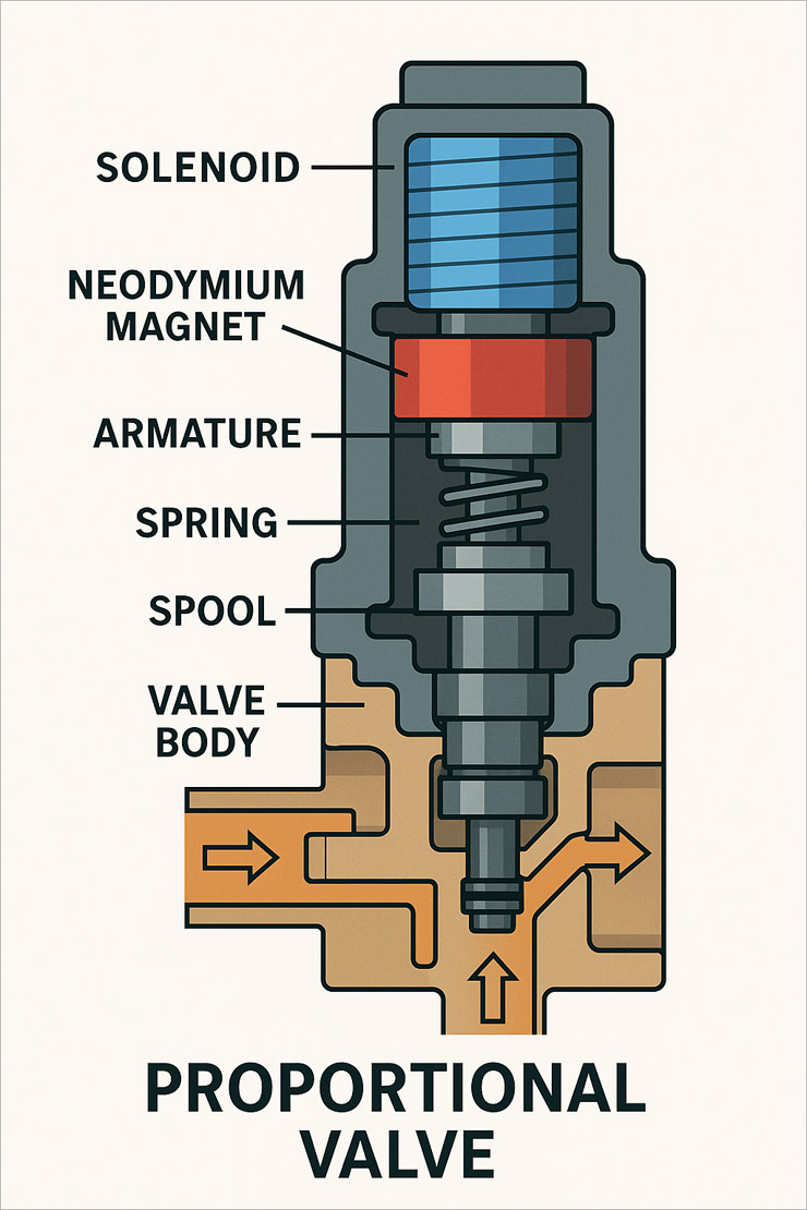 Position of neodymium magnet in proportional valve
