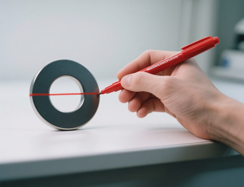 Draw a line on the surface of the ring ndfeb magnet