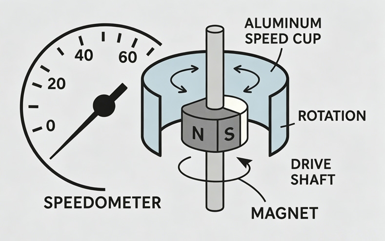 Working principle of speedometer magnet
