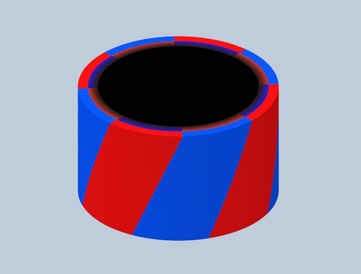 Schematic diagram of radial oblique magnetisation in a ring magnet Schematic diagram of radial oblique magnetisation in a ring magnet