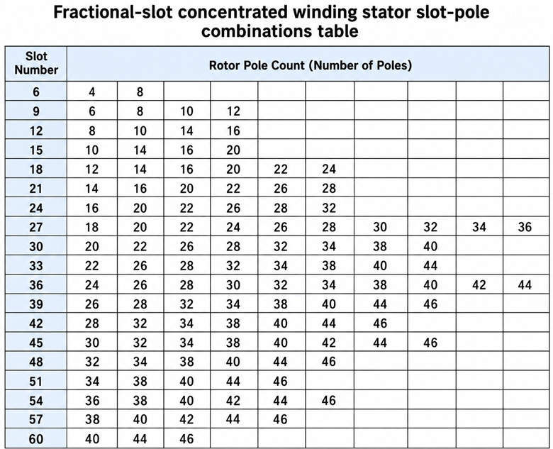 Slot and Pole Combination Table Slot and Pole Combination Table