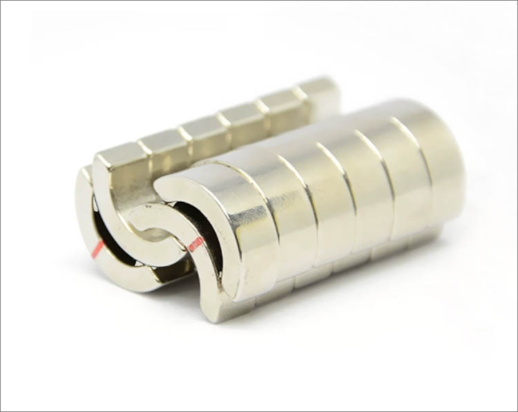 Powerful arc-shaped magnets commonly used in motors